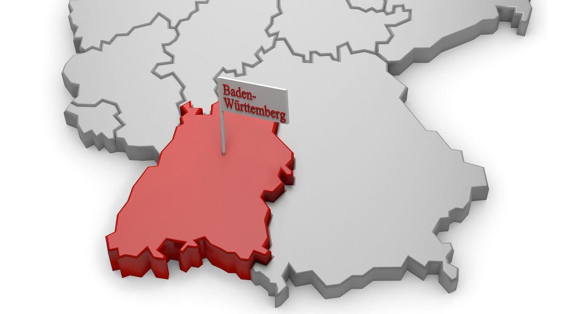 Deutschlandkarte mit Baden-Württemberg hervorgehoben